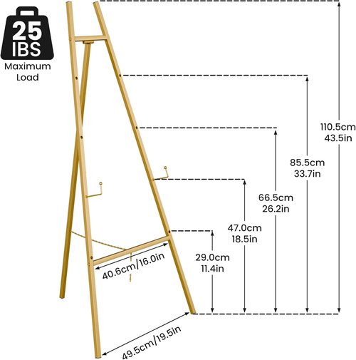 Gold Easel Stand - Heavy Duty 4-Tier Adjustable Art Easel for Weddings & Paintings | 1pc