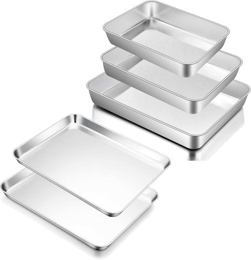 E-far Baking Pans Set - Stainless Steel Cookie Sheets for Oven | 3-Piece Bundle, 12.5/10.5/9.4 Inch