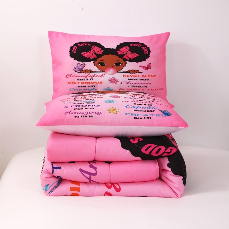 GRAT TIOC Black Girl Magic Comforter Set Queen for Kids Teens Toddler,Black Girl Bedding Set,African American Inspirational Quotes Comforter Set