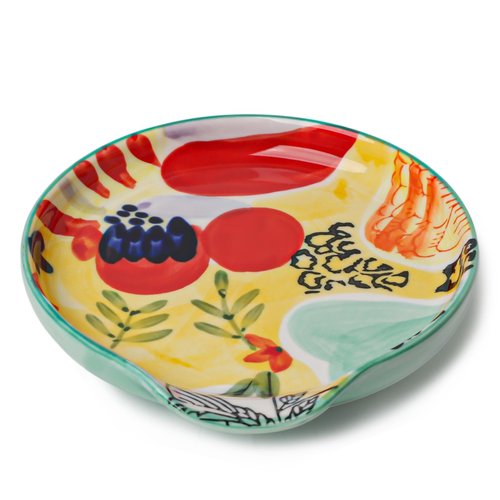 Colorful Hand Painted Spoon Rest 5 Inches Ceramic Spoon Holder for Kitchen Counter Stove Top, Dishwasher Safe, Multicolor (Set of 2)