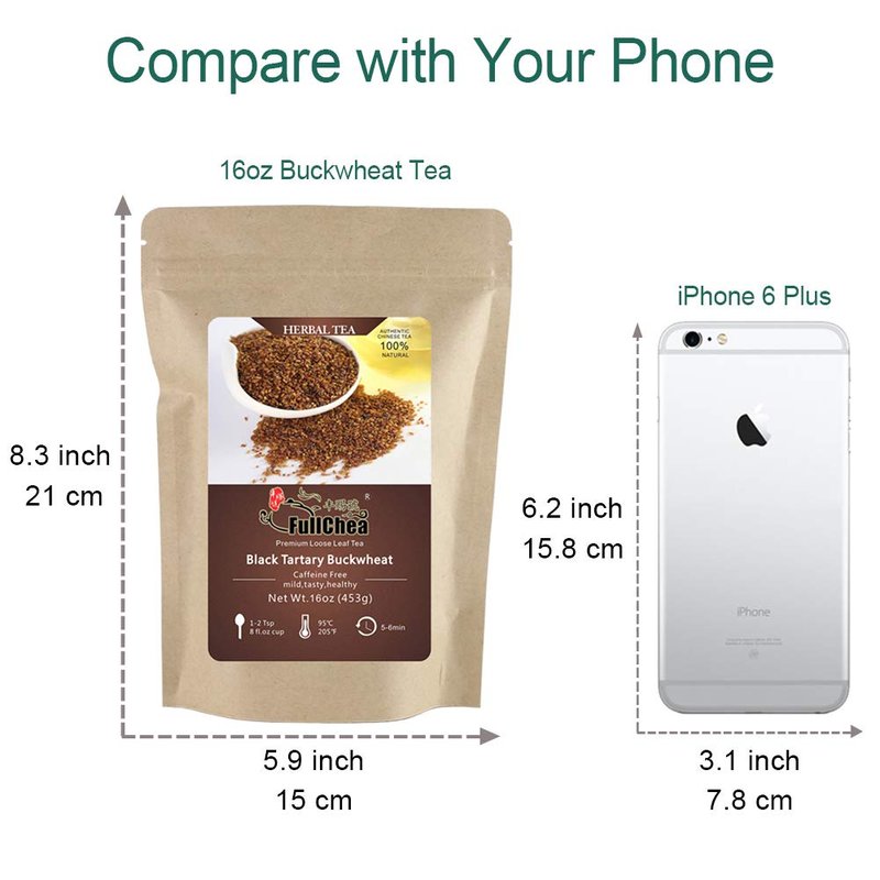 FullChea - Himalayan Tartary Buckwheat Tea - Roasted Black Buckwheat - Loose Leaf Herbal Tea - Caffeine Free - NON-GMO - Gluten Free - 100% Natural 16oz / 453g