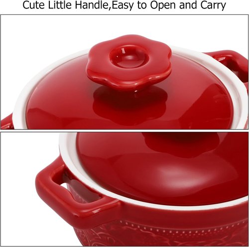 Hacaroa Mini Cocotte Set - 8 Oz Ceramic Ramekins with Lid & Handles | Versatile Individual Baking Dishes in 6 Colors