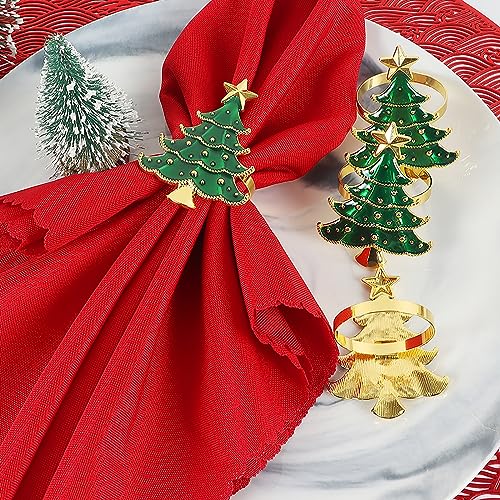 Emivery Set of 8 Christmas Tree Metal Napkin Rings Holiday Table Decor