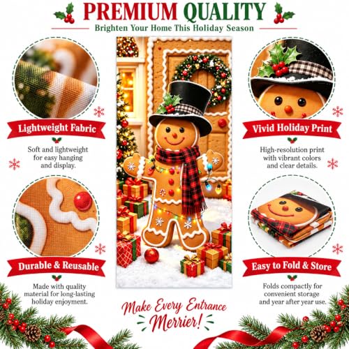 Gingerbread Door Cover for Christmas - 35.4 x 70.9 in Front Door Banner