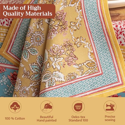 Reusable 100% Cotton Cloth Napkins Set of 4, 20x20 Inch Floral Table Linens