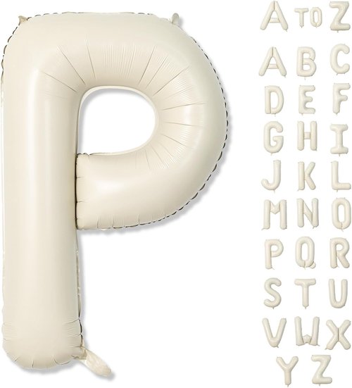 Giant Alphabet P Foil Balloon - 40 Inch Cream Ivory White Mylar Letter for Birthday & Baby Shower Decor