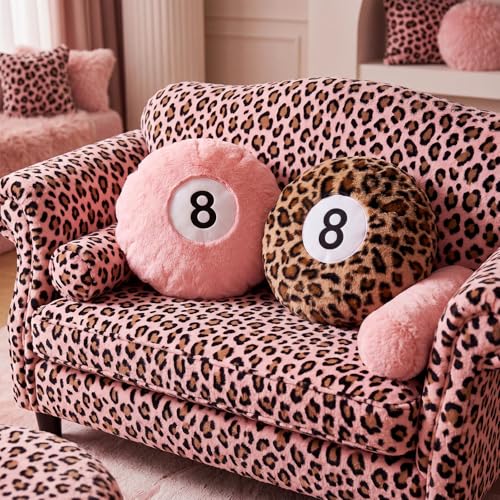 14-Inch Pink and Cheetah Print 8-Ball Plush Throw Pillow, 2-Pack