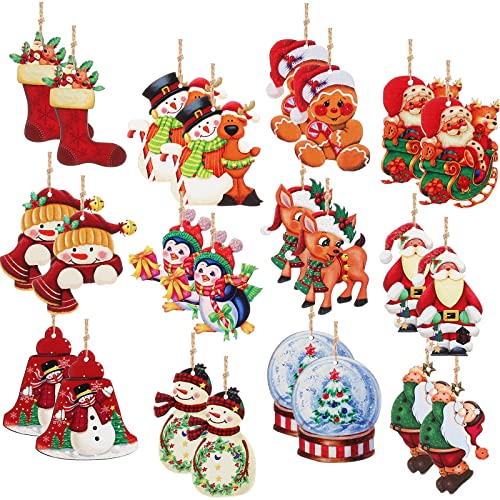 Marsui 24 Pcs Christmas Wooden Ornaments Farmhouse Holiday Decor