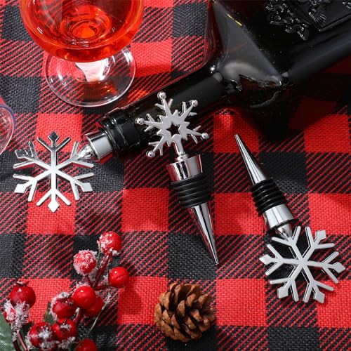 Hicarer Snowflake Wine Bottle Stoppers Set - Christmas Winter Silver, 24 pcs