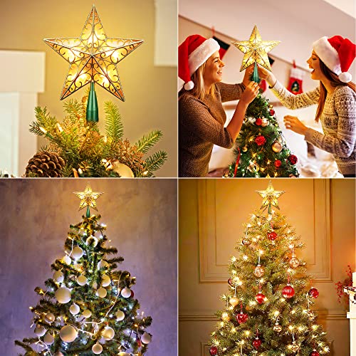 Gold Lighted Christmas Tree Topper - 9.5" 3D Dual-Sided Star with 10 Lights