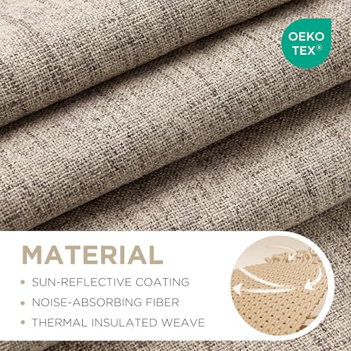 100% Blackout Linen Curtains - Thermal Insulated 84" Window Drapes, Set of 2