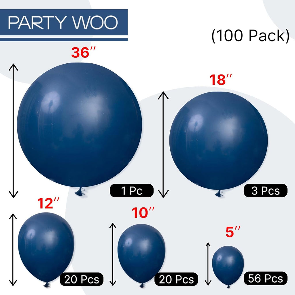 PartyWoo Navy Blue Balloons - 100-Piece Arch Kit with Various Sizes for Graduation & Birthday Decor