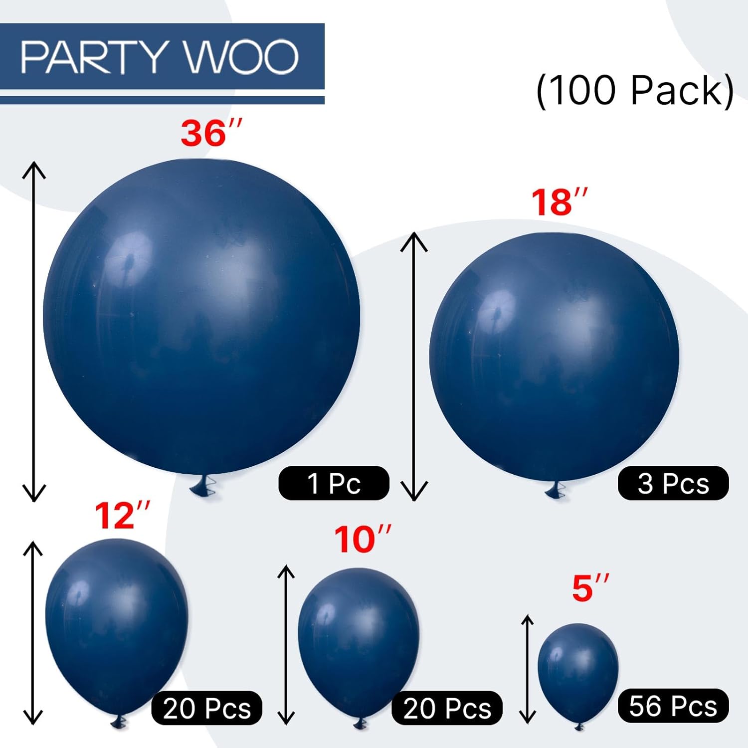 PartyWoo Navy Blue Balloons - 100-Piece Arch Kit with Various Sizes for Graduation & Birthday Decor