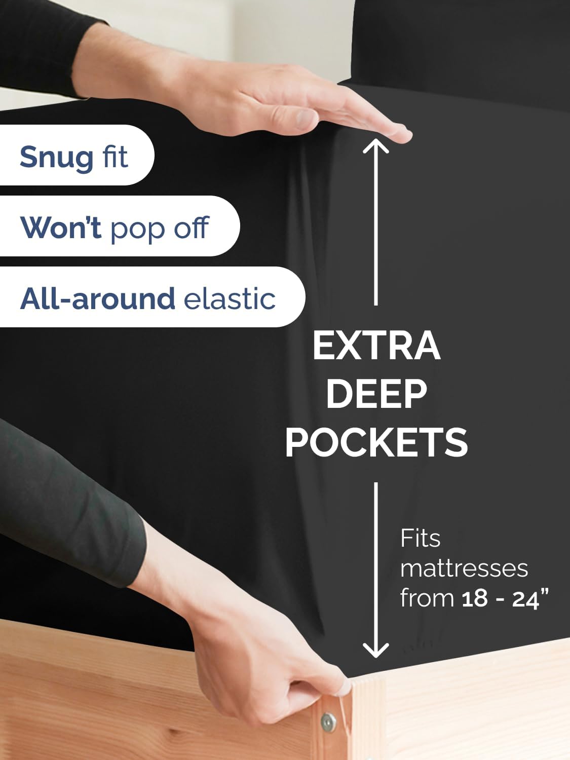 Skiennix Extra Deep Split King Sheet Set - 7 Piece Breathable Cooling Bedding - Soft, Wrinkle-Free Black