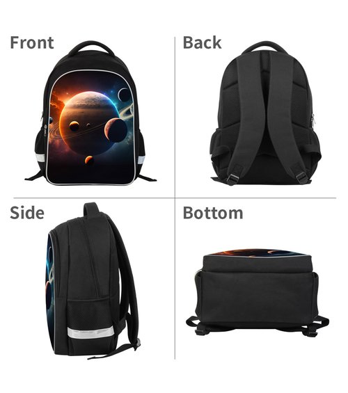 AnySmic Solar System Planets Stars Space Kids Backpack, Galaxy School Bookbag for Boys and Girls, Polyester, 17 Inches Back Pack, Giftable, Bottle Holders, Tablet Compartment