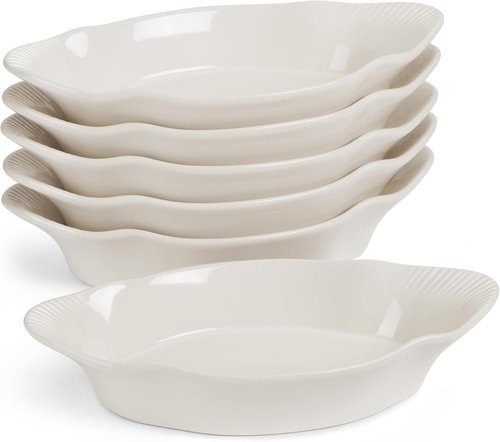 Kook Mini Au Gratin Baking Dishes - Set of 6 Ceramic Casserole Dishes, 12 oz, Oven & Microwave Safe | Ivory