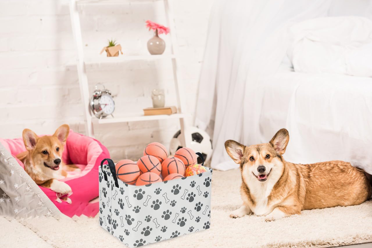 Sanjiaofen Rectangular Dog Basket,Dog Toy Bin,Dog Storage Basket Organizer.Waterproof PE Coating Puppy Storage Bin with Handles.Dog room decor,Dog Toys,Books,Kid's Gifts basket. (Dog Paw)