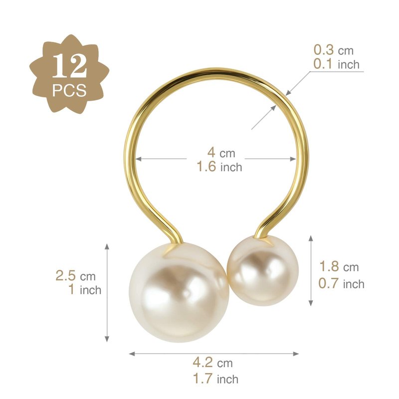 KESOTE Set of 12 Pearl Napkin Rings, Gold Napkin Ring Holders for Formal or Casual Dinning Table Decor