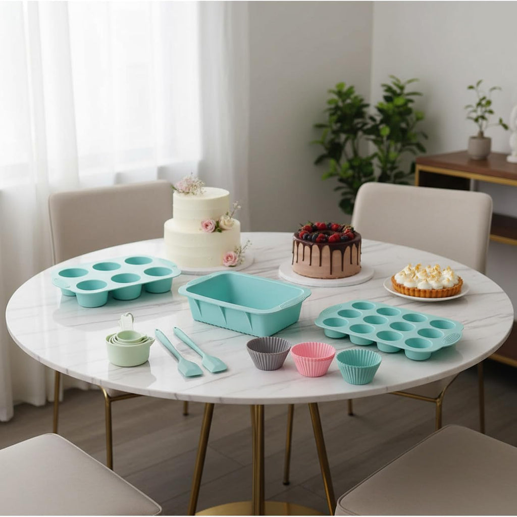 Skiennix 25 PCS Silicone Baking Pans Set - Nonstick Bakeware for Cakes, Muffins & Desserts