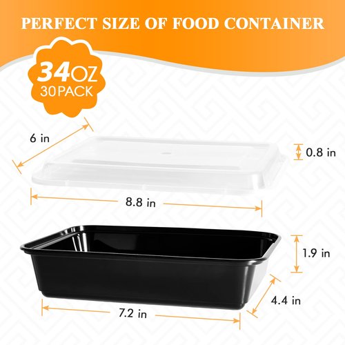 MUCHII 34 oz Meal Prep Containers With Lids, 30 Count To Go, Plastic Disposable Food Containers Microwave and Freezer Safe
