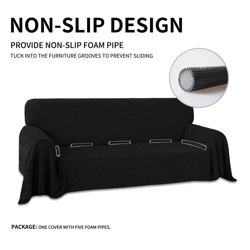 Easy-Going 80X133 inches Sofa Cover, Jacquard Velvet Oversized Couch Slipcover for 3 Cushion Couch, L Shape Sectional Covers for Dogs, Washable Sofa Blanket, Furniture Protector for Pets, Black