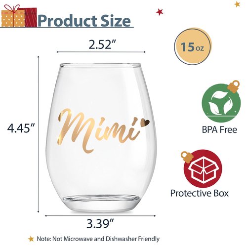 Lamyba Mimi Gifts for Grandma, Halloween/Mother's Day Gifts for grandma - Mimi Wine Glass, Unique Birthday Gift Ideas, Perfect Presents for Women, 15oz