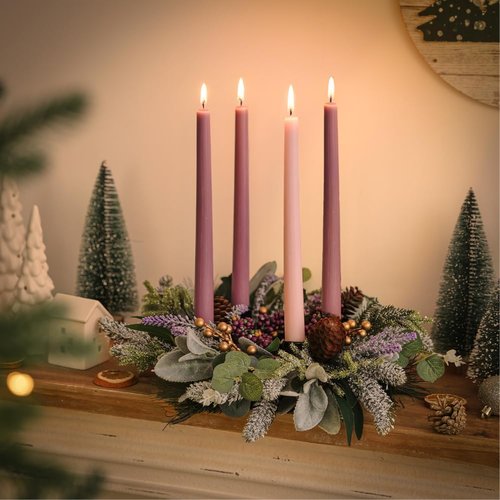 BLOSMON Advent Wreath - 14-Inch Christmas Centerpiece with Candles Holder Ring - Pine Berry Decor
