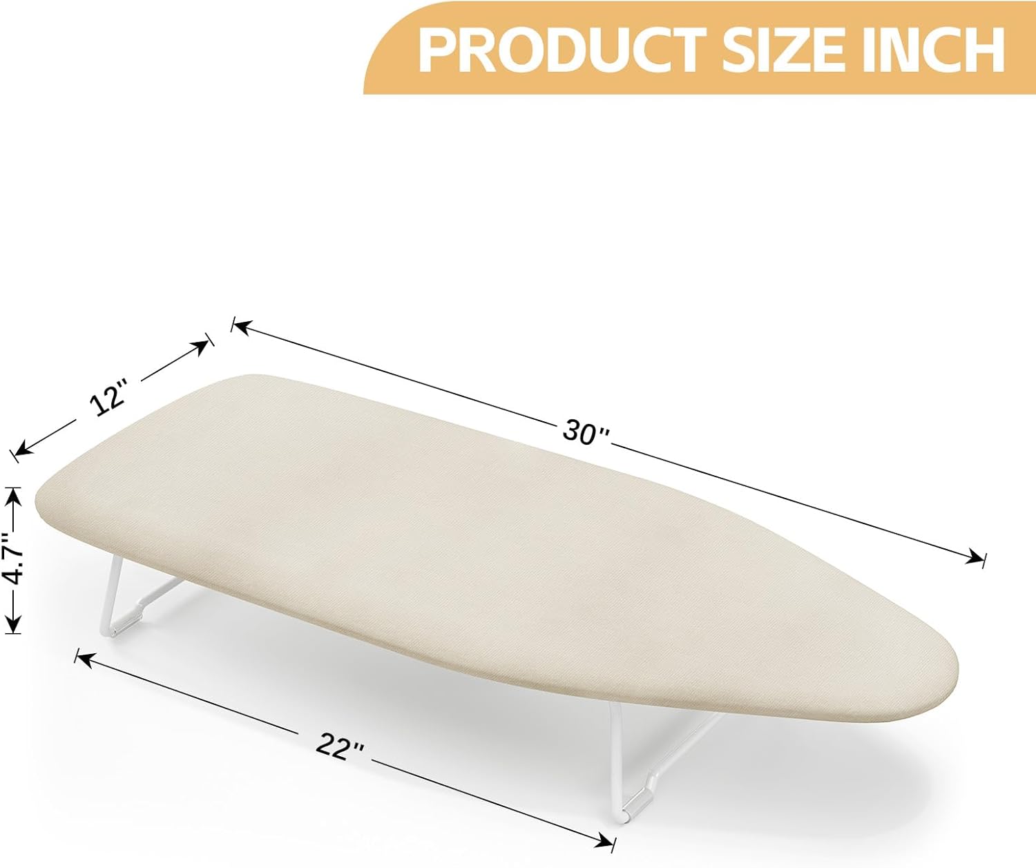 Skiennix Compact Mini Ironing Board - Heat Resistant Cover & Metal Mesh Frame | 12x30 Inches, Cream White