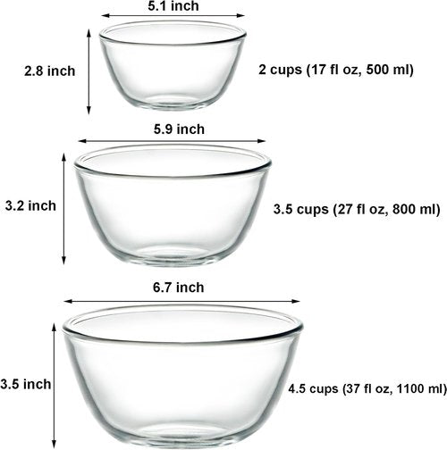 Borosilicate Glass Bowls Set by [Brand Name] - Oven & Microwave Safe | Sturdy, Stackable Nesting Bowls (Set of 3) - 17, 27, 37 oz