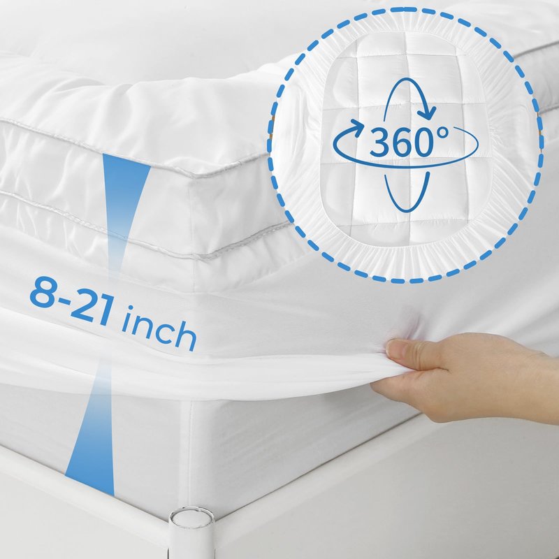 YUGYVOB King Mattress Topper - 800GSM Extra Thick Cooling & Breathable Mattress Pad with Deep Pocket 8"-21" & Soft Down Alternative Filling, White