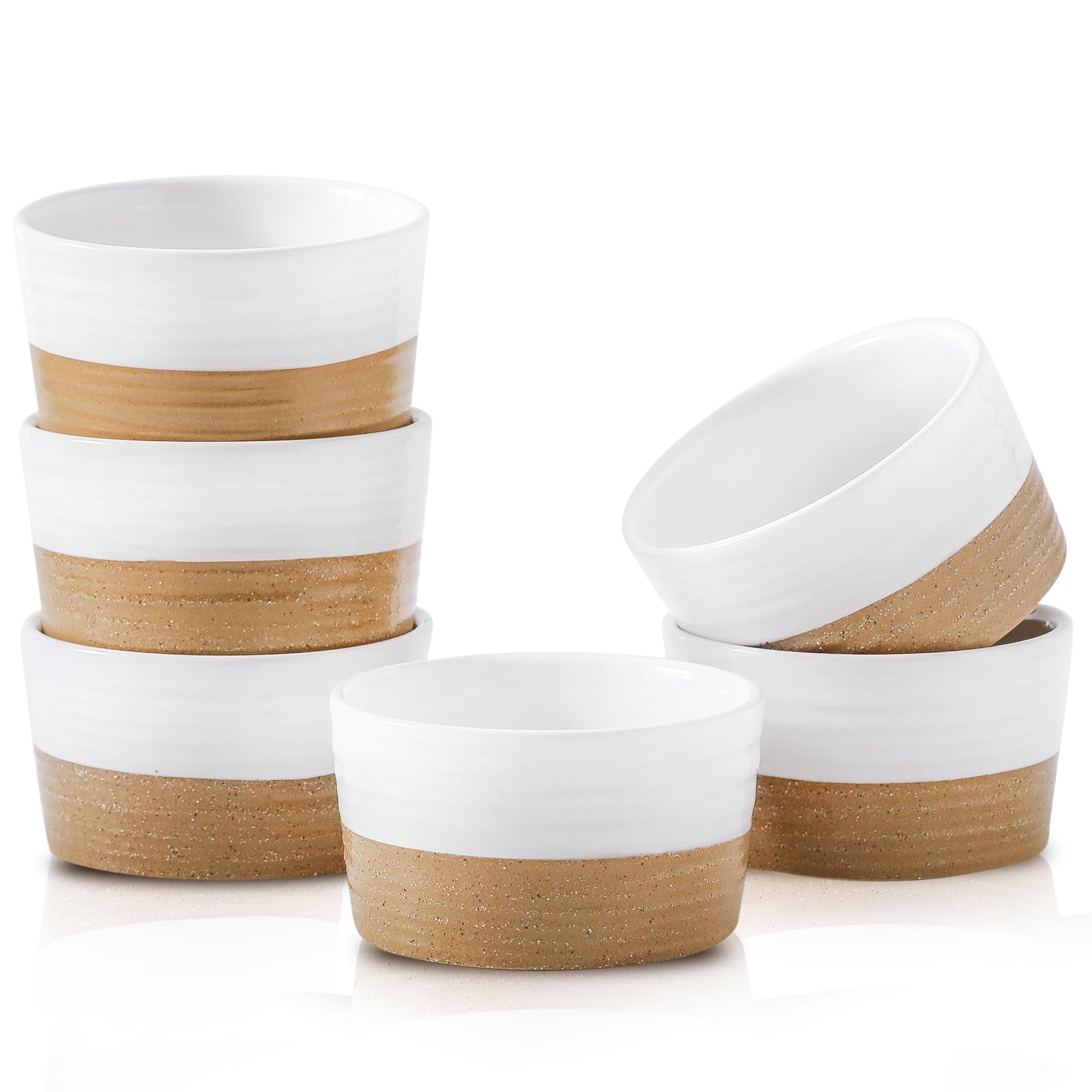 Hasense Ramekins, 6 oz Stoneware Ramekin Oven Safe Set of 6, Mini Ramekins Bowls for Dipping, Brulee, Custard, Farmhouse White Wedding Gift