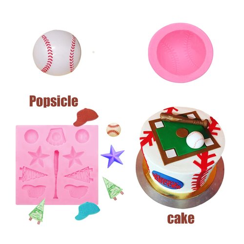 Baseball Chocolate Silicone Molds 3 Pcs, Softball Glove Fondant Mold for Cake Decoration Cupcake Topper, Popsicle, Sports Themed Birthday Party, Polymer Clay Crafts