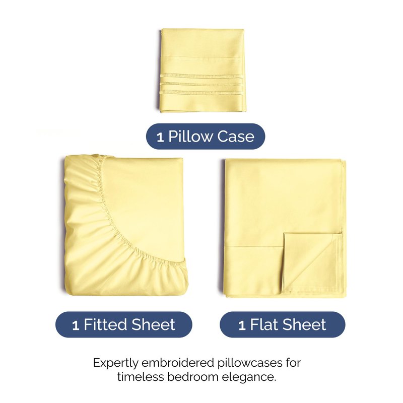 Twin Size 3 Piece Sheet Set - Comfy Breathable & Cooling Bed Sheets Set - Hotel Luxury Bedding for Women, Men, Kids, Teens, Boys & Girls - Deep Pockets, Ultra-Soft, Wrinkle Free - Oeko-Tex - Yellow