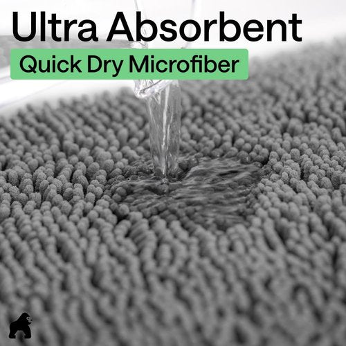 GORILLA GRIP Bath Rug Mat - Thick Soft Absorbent Chenille | Quick Dry Microfiber, 24x17, Grey