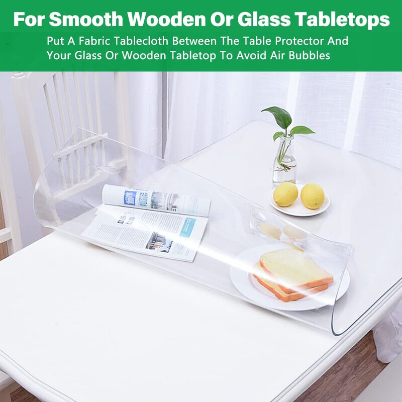 LinkGro Multisize 20x42 Inch 1.5mm Thick Clear PVC Table Protector Cover Marble Table Cover Wipeable Vinyl Transparent Dining Room Living Room Conference Table Cover Plastic Protective Pad Dustproof