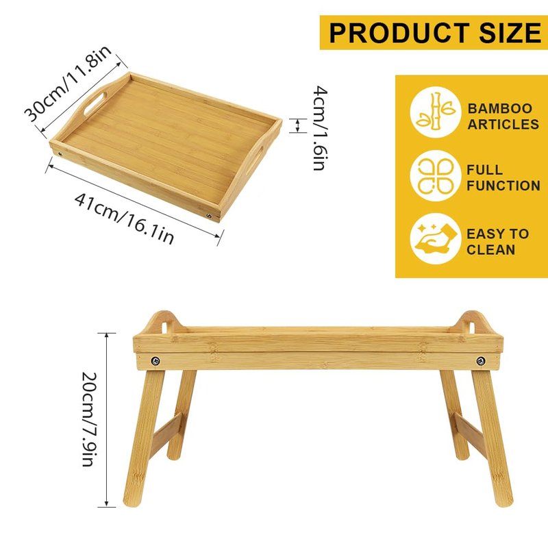 WKWKER Bamboo Bed Tray Table with Folding Legs Set of 2 Foldable Breakfast Tray Portable Serving Table Laptop Snack Drawing Breakfast Trays for Bed (Set of 2)