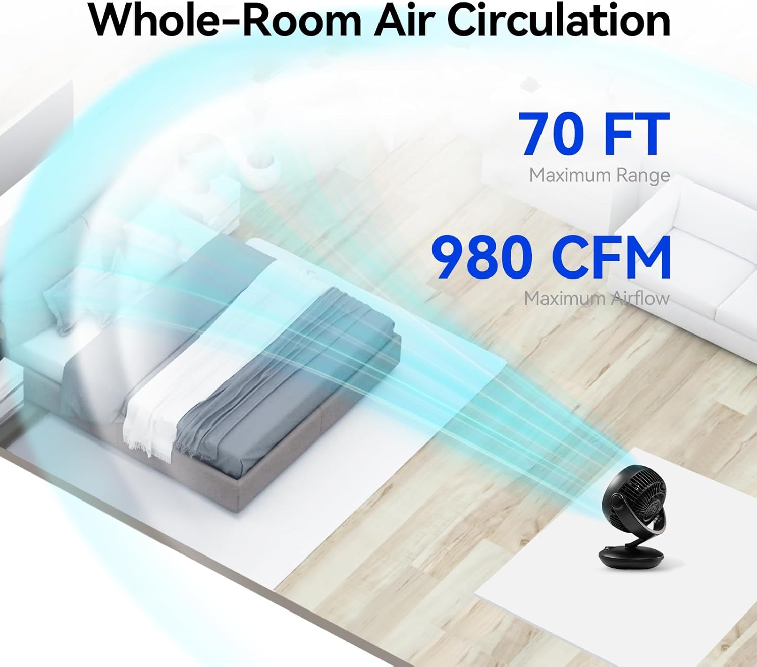 Skiennix Ultra Quiet 10-Inch Desk Fan - Remote Control, 8-Speed Oscillation & 9-Hour Timer | 70ft Airflow