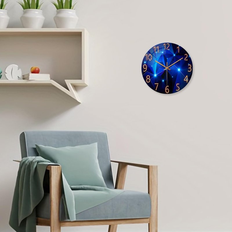 Constantplanet Blue Wall Clock Battery Operated 16 Inch Analog Glass Wall Clock Non Ticking Large Wall Clocks for Living Room Decor