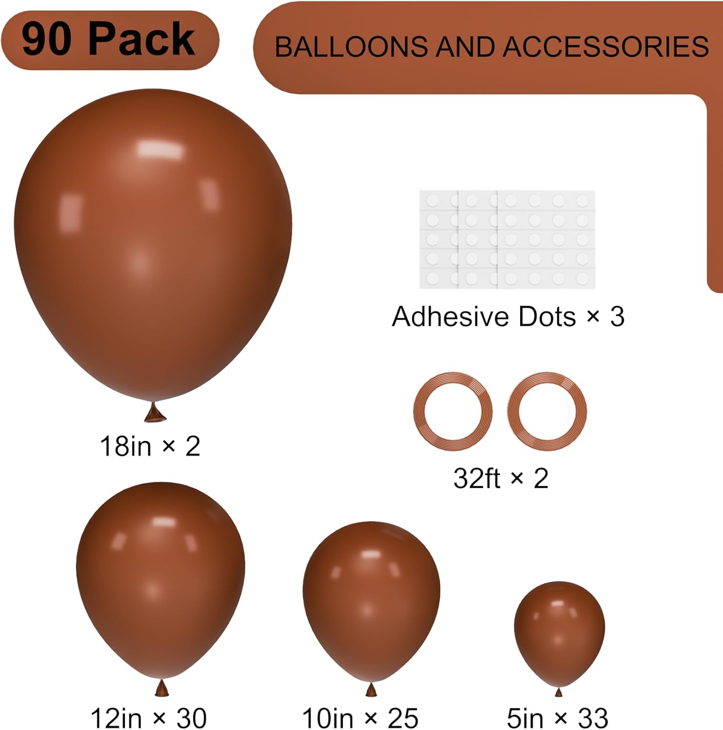 Voircoloria Brown Balloon Garland Arch Kit - 90 Pack of Various Sizes for Graduation, Weddings & Parties