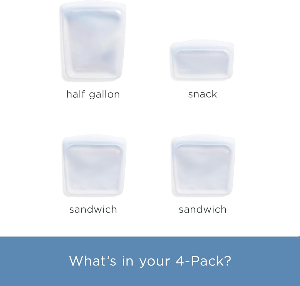 Stasher Silicone Reusable Food Storage Bags - Eco-Friendly, Microwave & Dishwasher Safe, 4-Pack | Clear Snack Containers