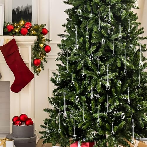 100PCS Clear Acrylic Christmas Teardrop Ornaments - Hanging Raindrop Decor