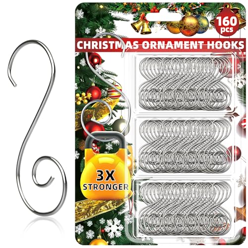 160 Pcs Silver Christmas Ornament Hooks - S-Shaped Hangers with Storage Box
