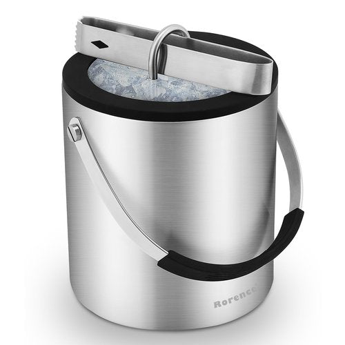 Rorence 2L Ice Buckets for Parties, Stainless Steel Ice Bucket with Lid & Ice Tong, Double Wall Insulated Stainless Steel Champagne Bucket Wine Bucket for Cocktail Bar