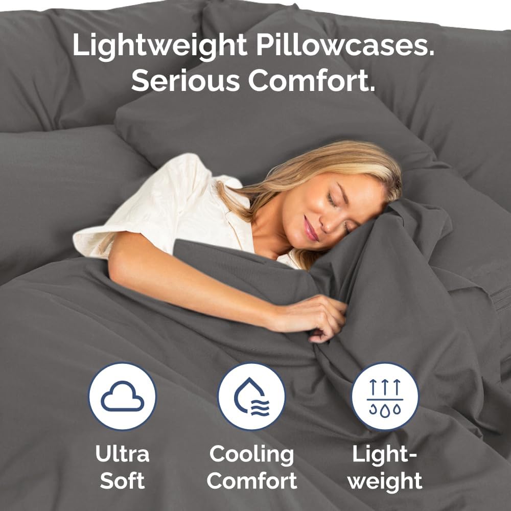 Skiennix Standard Pillow Cases Set of 2 - Ultra-Soft Hotel Quality - Wrinkle-Free & Stain Resistant - Charcoal