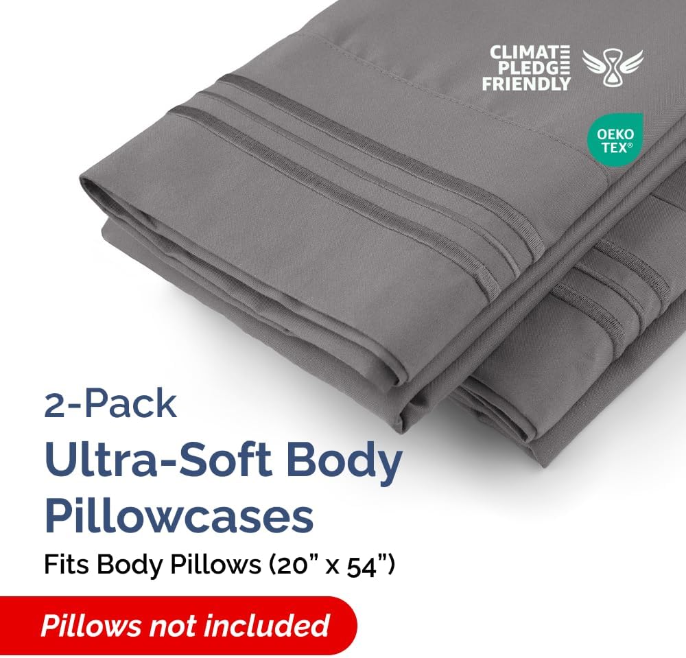 Skiennix Body Pillowcases Set of 2 | Soft, Breathable 20x54 Long Pillow Covers for Side Sleepers - Dark Grey, Wrinkle-Free & Machine Washable