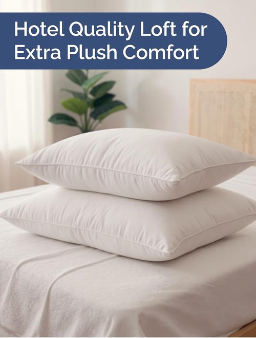 100% Cotton Bed Pillows - Soft Down Alternative for Back & Stomach Sleepers | Queen Size Set of 2, 20" x 36" (White)