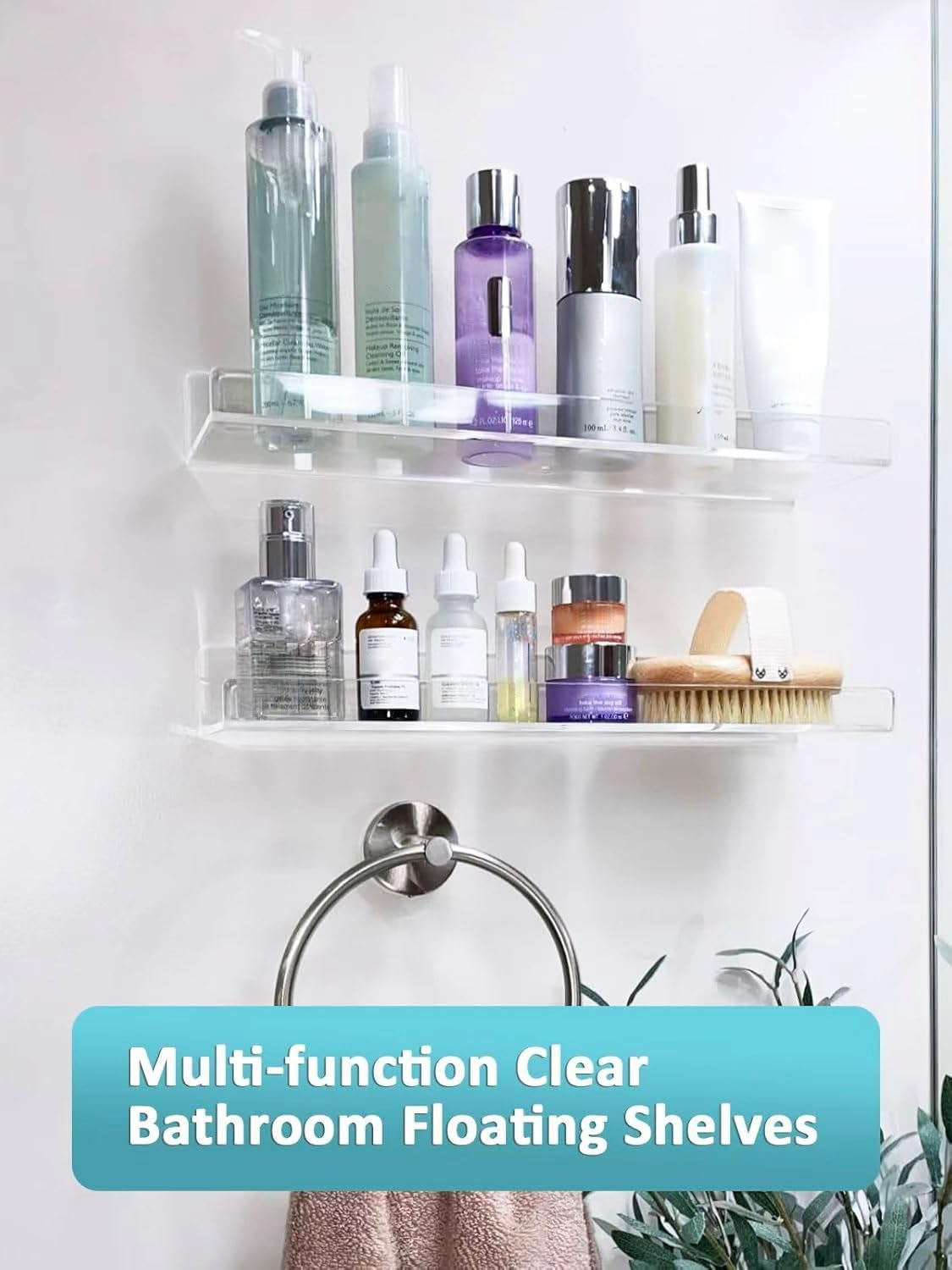 Albumgit 15" Clear Acrylic Floating Shelves - Self-Adhesive Wall Storage for Pop Figures, Pictures & More