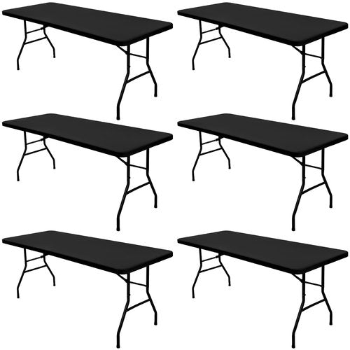 6 Pack Picnic Table Cover Elastic Fitted Tablecloths for 4 Foot Rectangle Tables Waterproof Stretch Washable Patio Folding Outdoor Spandex Table Cloth for Camping Banquet and Parties (Black,30" x 48")