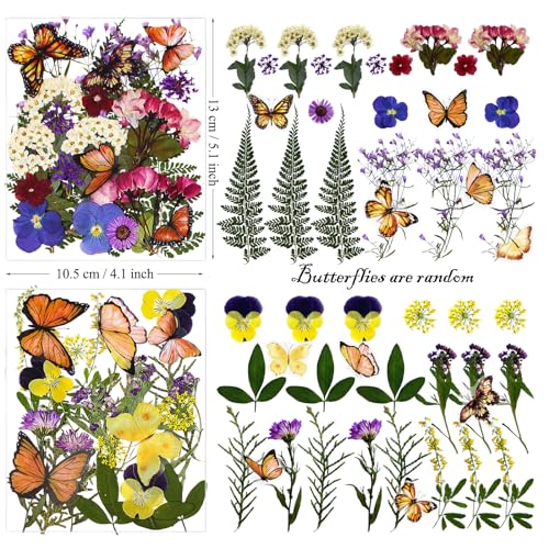99Pcs Pressed Dried Flowers and Butterfly Stickers for Resin and Crafts
