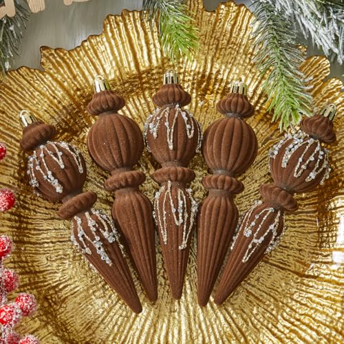 Munansli Brown Velvet Christmas Ornaments Set - 6.7 Inch Shatterproof Holiday Balls for Xmas Tree Decoration